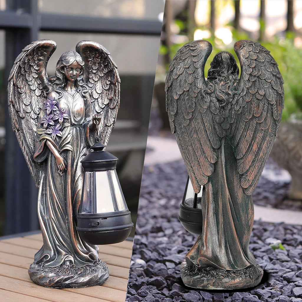 VChymm Solar Angel Outdoor Garden Decor Statues – 13.2 inches Solar Outdoor Sculptures for Outside Yard Art Patio