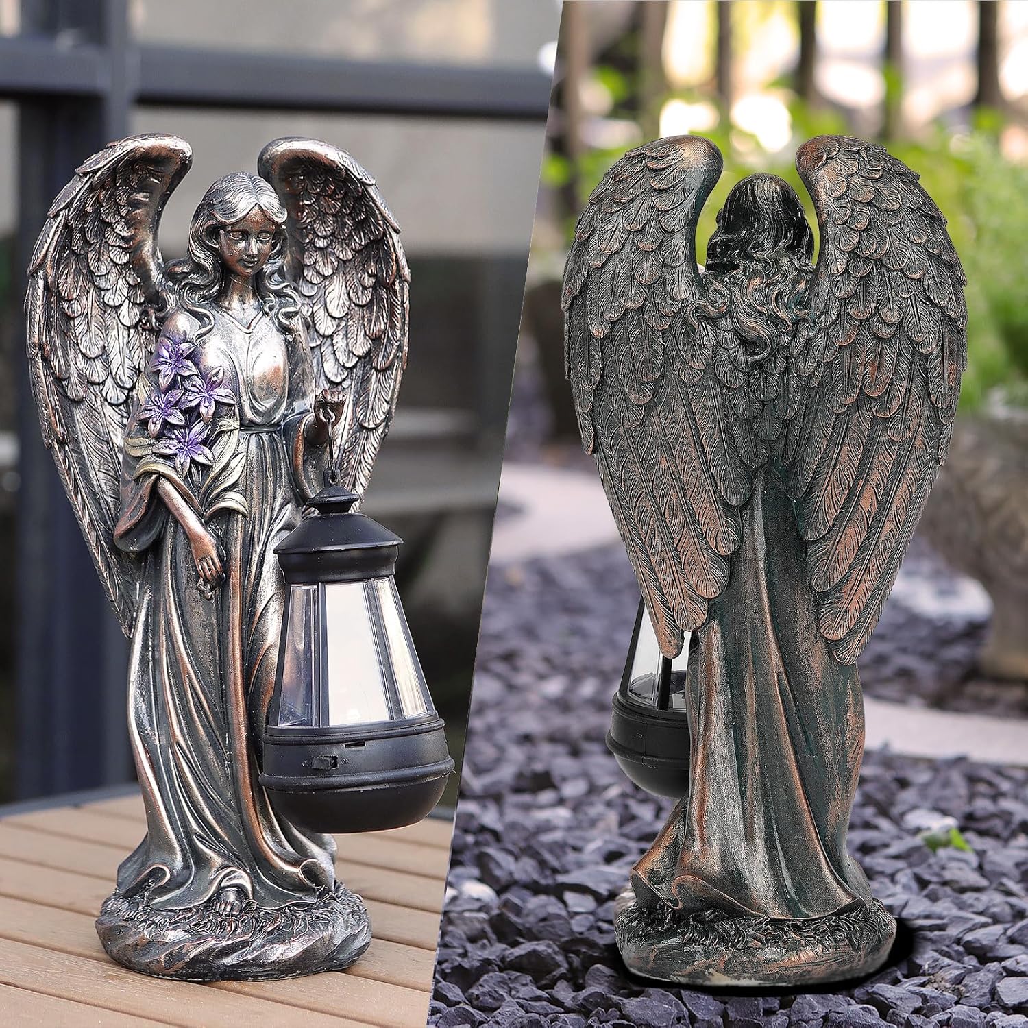 VChymm Solar Angel Outdoor Garden Decor Statues – 13.2 inches Solar Outdoor Sculptures for Outside Yard Art Patio