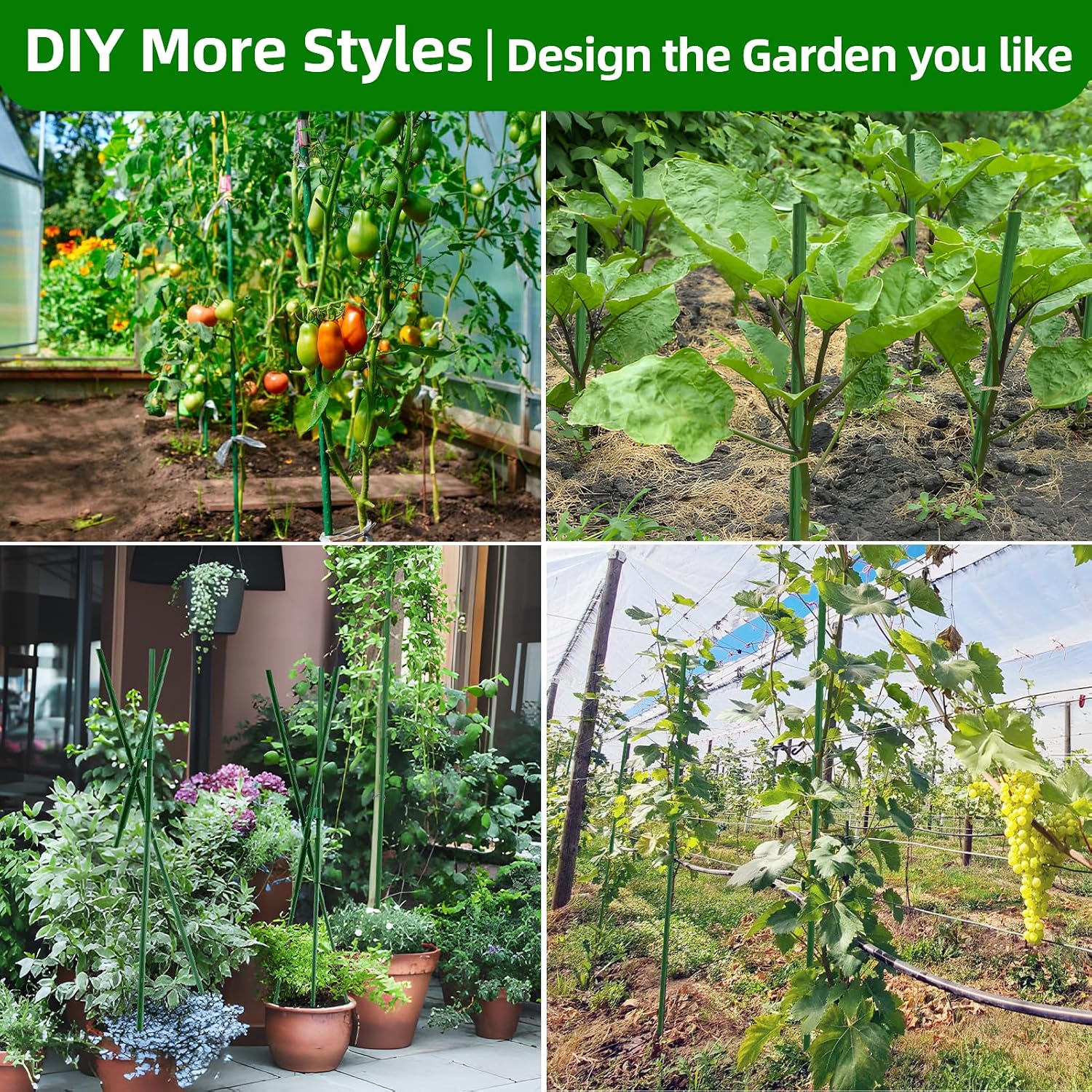 Fabulas Garden Stakes 16 Inch 70 Pack, Diy 4ft 5ft 6ft 7ft 8ft Tomato Stakes Plastic Coated Metal Plant Sticks Stakes