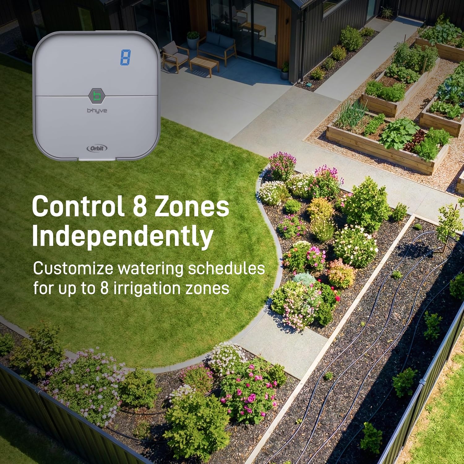 Orbit B-hyve Indoor Smart Sprinkler Controller - 8-Zone - WiFi Irrigation Controller - App Controlled Irrigation with