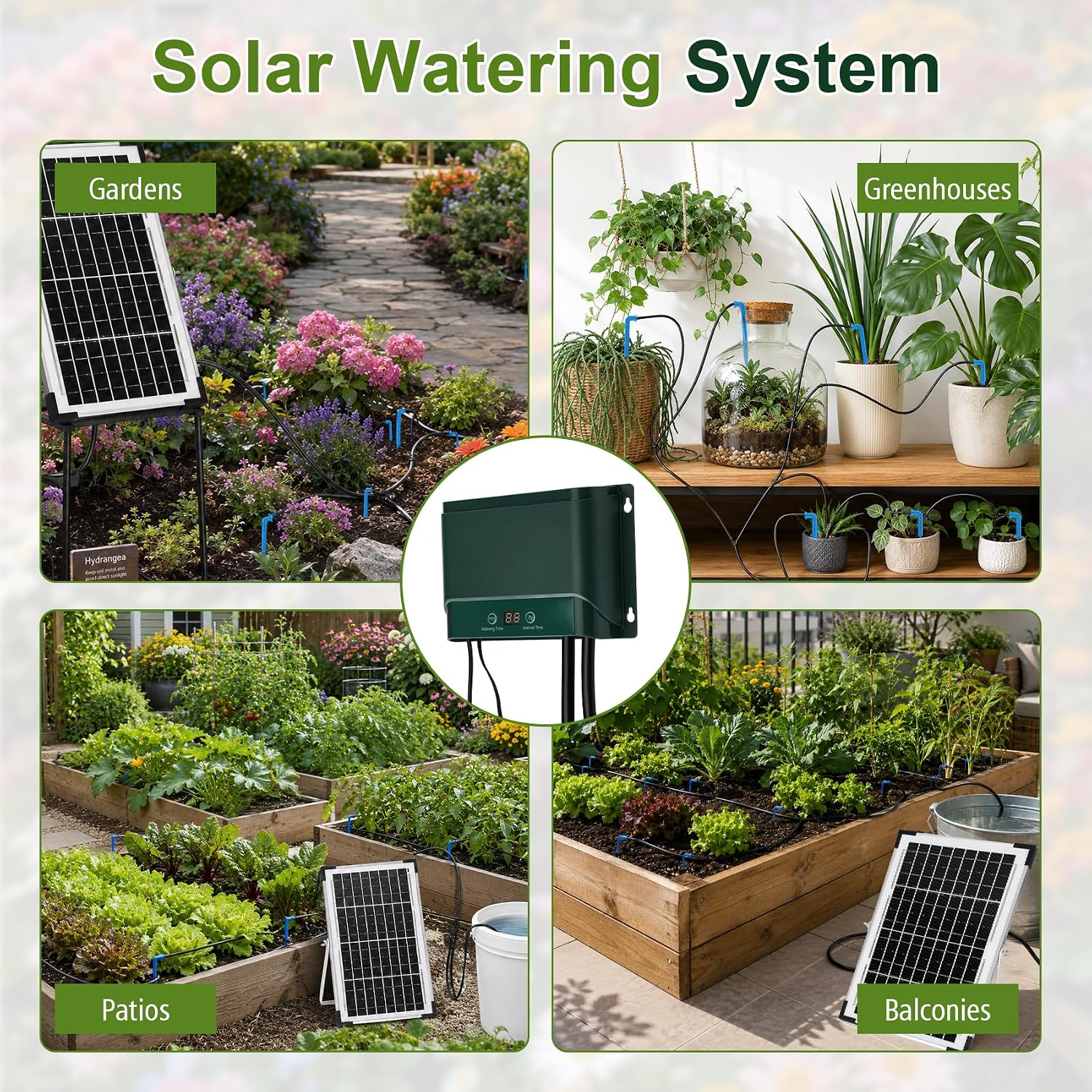 Solar Drip Irrigation System, 10W Auto Watering Kit for 50 Plants | 164FT Hose,Smart Alarm for Pump Issues,Indoor