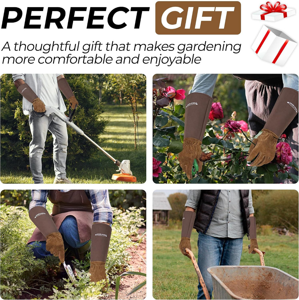 HANDLANDY HLDD Long Gardening Gloves for Women Men - Leather Rose Pruning Gloves Thorn Proof - Breathable Working Glove