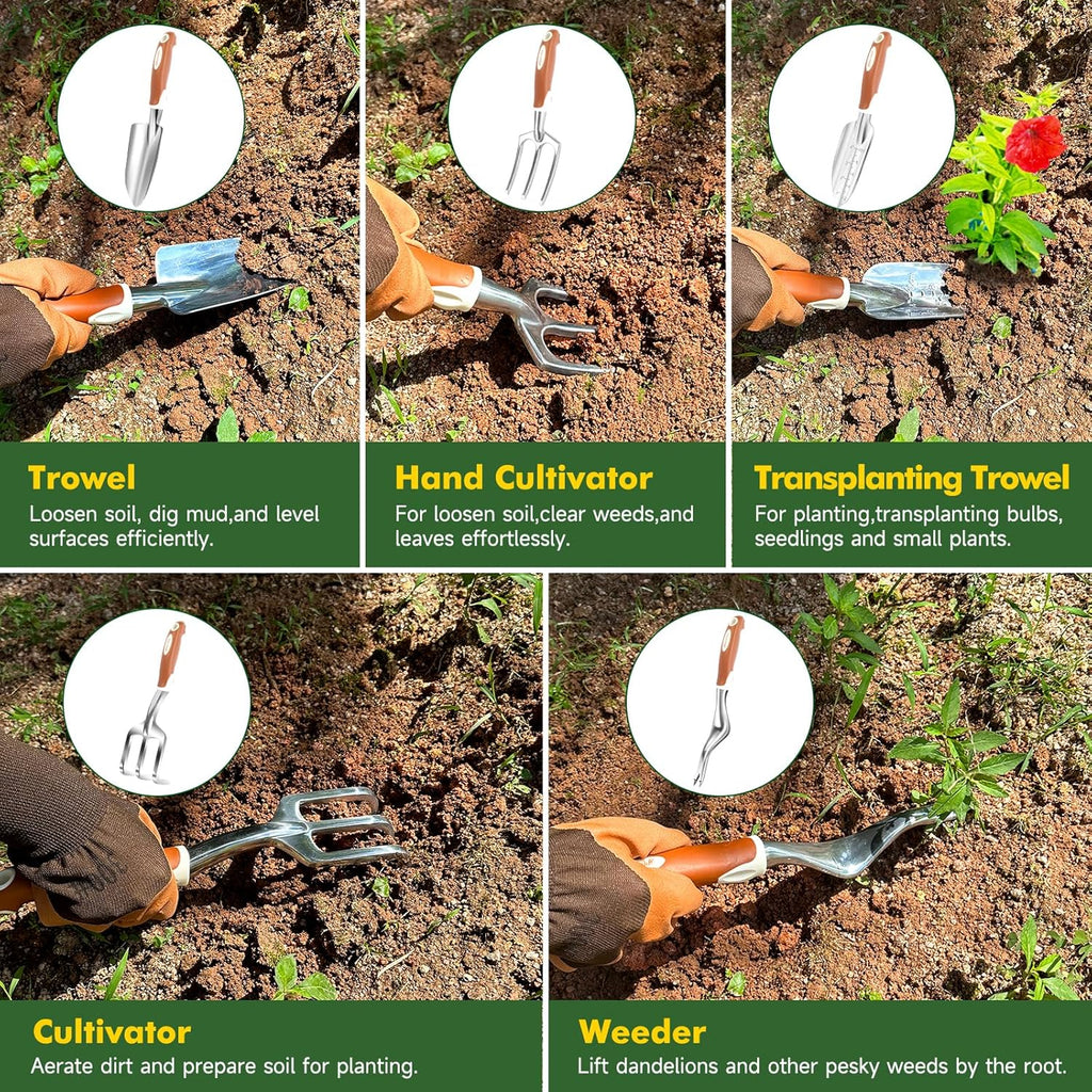 MelonArt Garden Tool Set,10 Pcs Heavy Duty Gardening Hand Tool Kit for Women Aluminum with Non Slip Ergonomic Handle