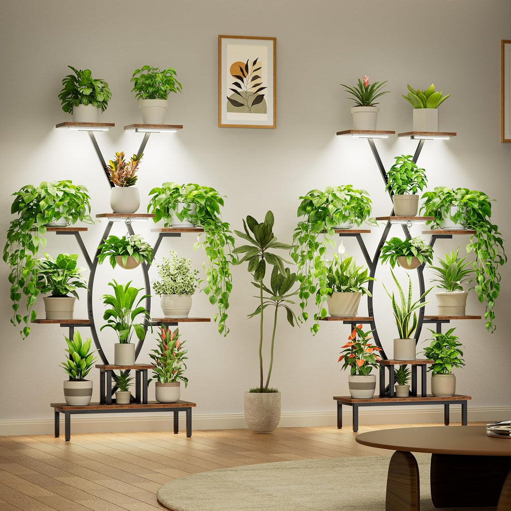 JUSTOGO Plant Stand Indoor with Grow Lights - 9 Tiered Tall Plant Shelf | 63" Corner Flower Holder for Multiple Plants