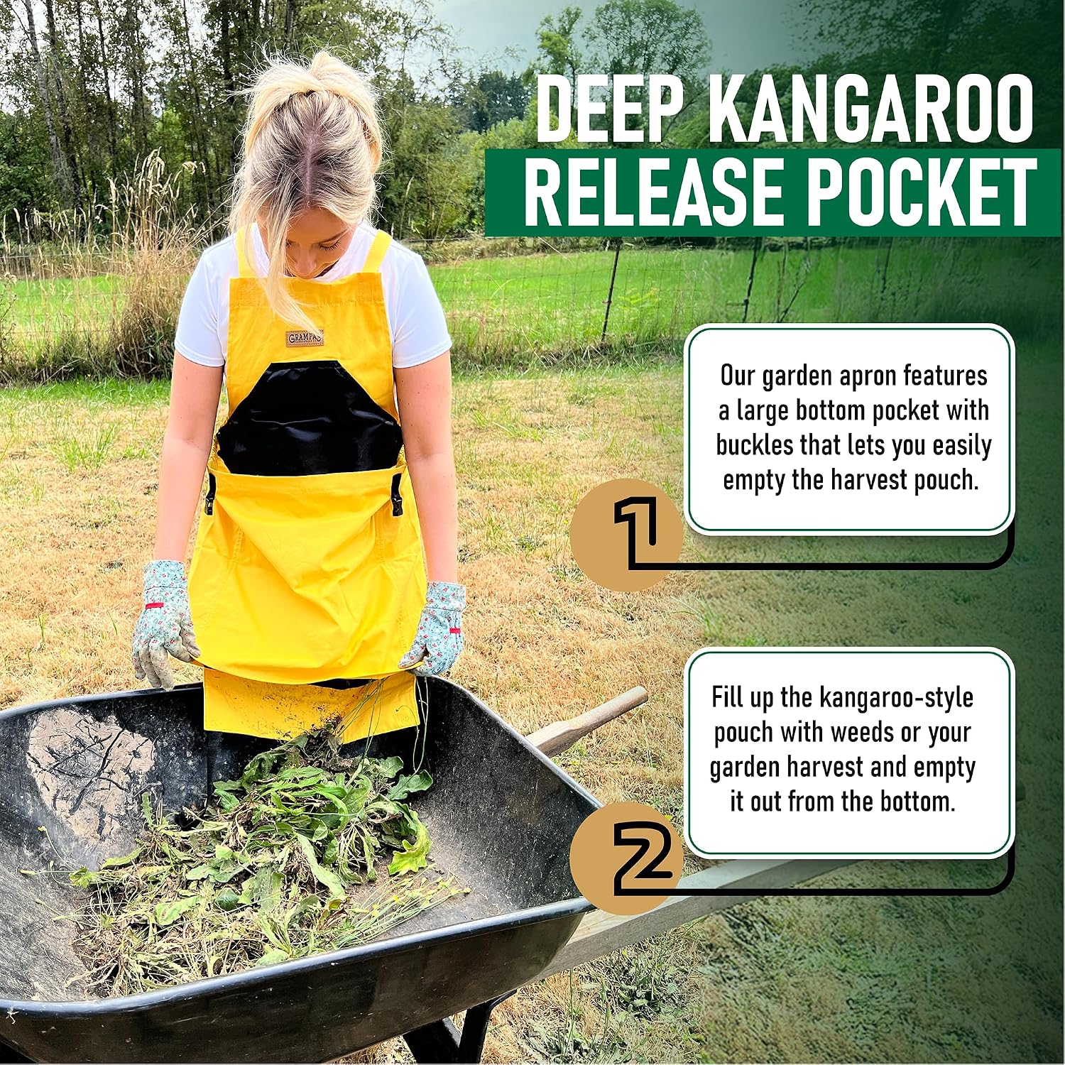 Grampa's Gardening Apron Cross Back Garden Apron with Large Pockets | Adjustable Straps • Harvest Apron • Hands-Free