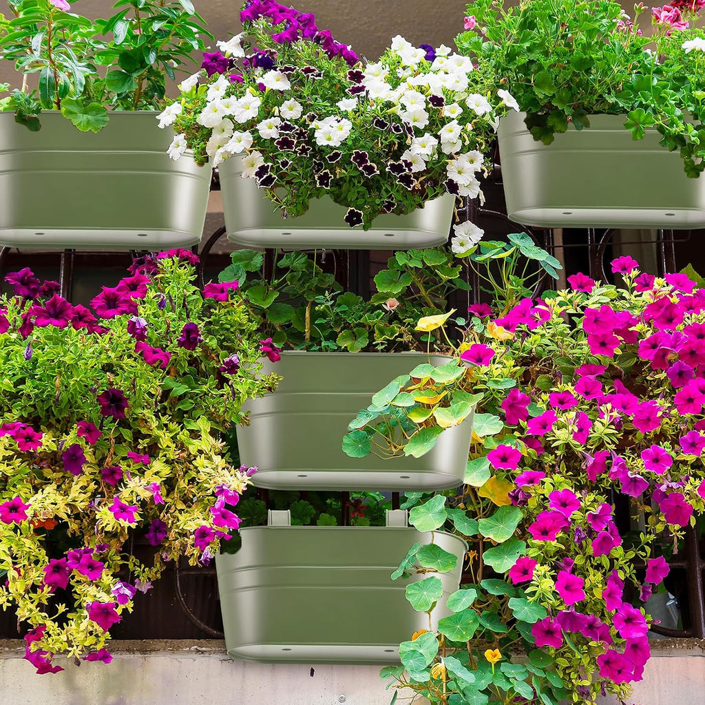 Hicarer Metal Hanging Flower Pots for Railing Fence, Large Hanging Rail Planters for Outdoor Window Balcony Plants