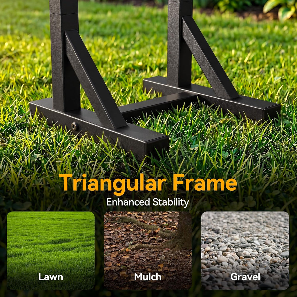 Garden Hose Holder Stand, Freestanding Metal Water Hose Storage Rack with Hooks for Outside Yard Lawn, Heavy Duty