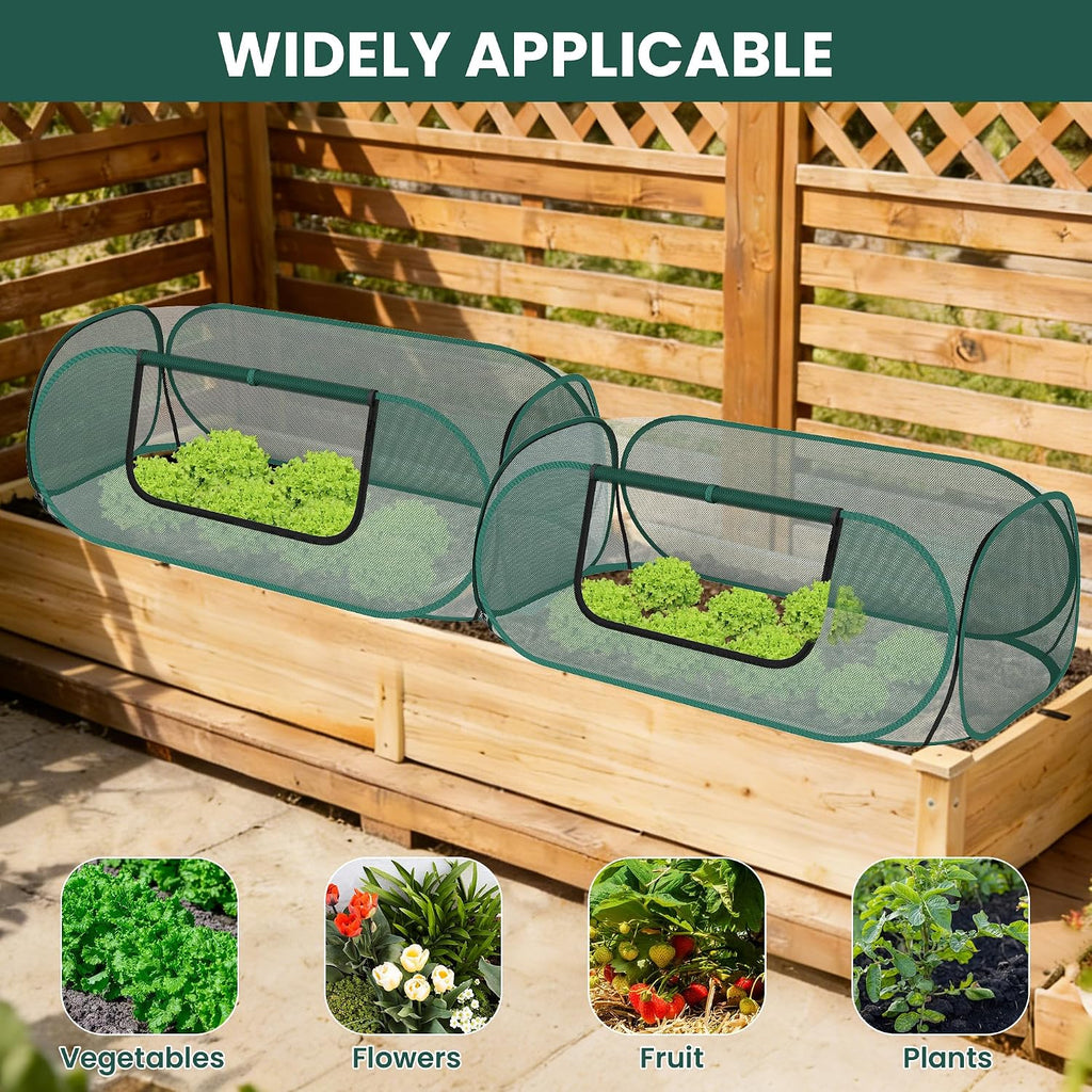 2-Pack Raised Garden Bed Covers, 45" x 22" x 17" Mesh Crop Cage, Pop-Up Plants Cover with 30% Shade Cloth for Seedlings