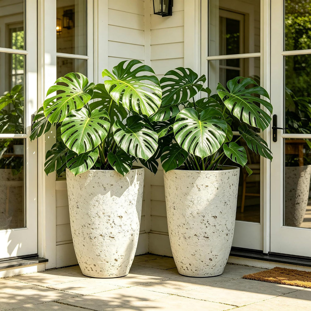 Autodaya 19.5" Resin Tall Planters for Outdoor Plants, Set of 2 Flower Pots | Country White Large Outdoor Planters With