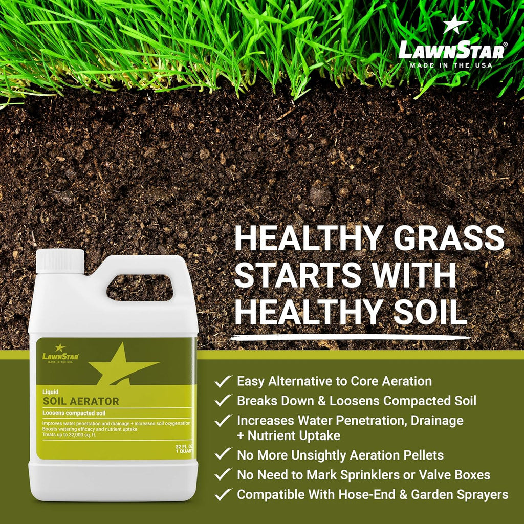 Liquid Lawn Aerator, Loosens and Conditions Compacted Soil, 32oz | LawnStar Liquid Aeration, Covers 32,000 sq ft