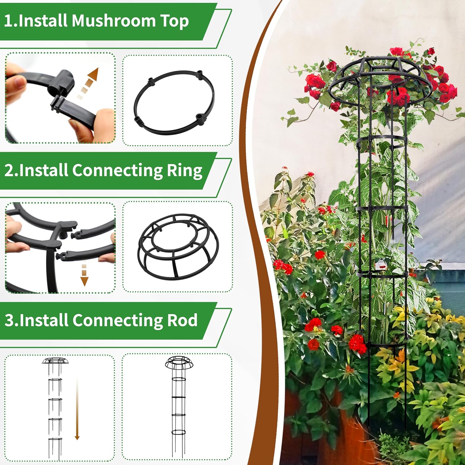 Mushroom Obelisk Trellis for Climbing Plants Outdoor 65", Adjustable Weatherproof Garden Umbrella Plant Trellis Support