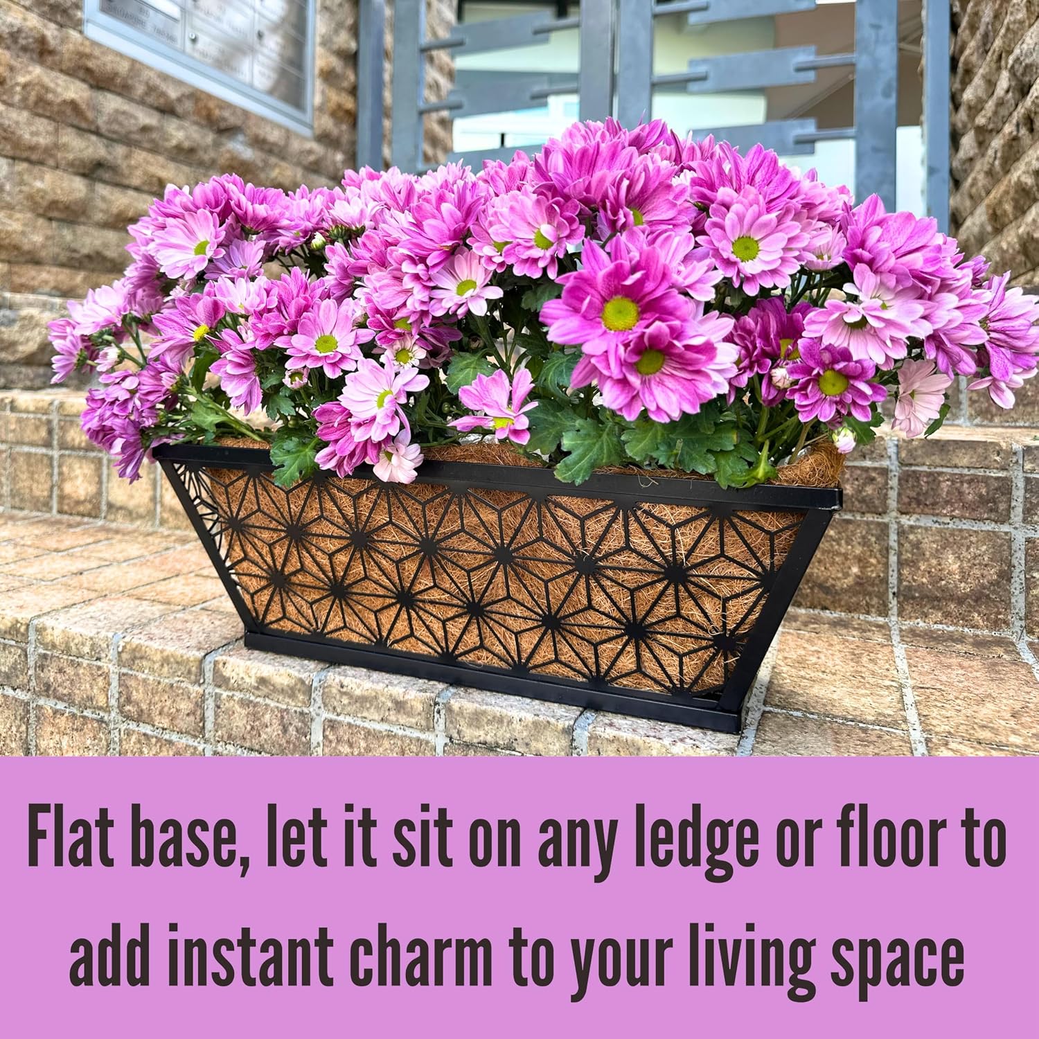 LaLaGreen Window Boxes Planter for Outdoor Plants (2 Pack, 16 Inch) Black Metal Basket Flower Pot Rectangular Wall