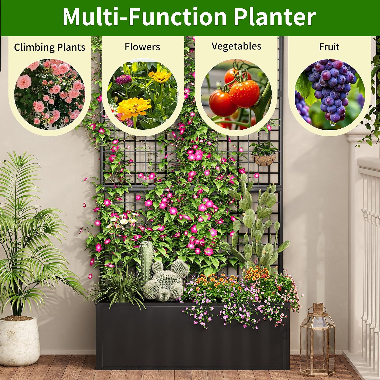 Privacy Planters for Patio – Metal Raised Garden Bed with Trellis and Privacy Screen, 71" x 35" x 16" Planter Box with
