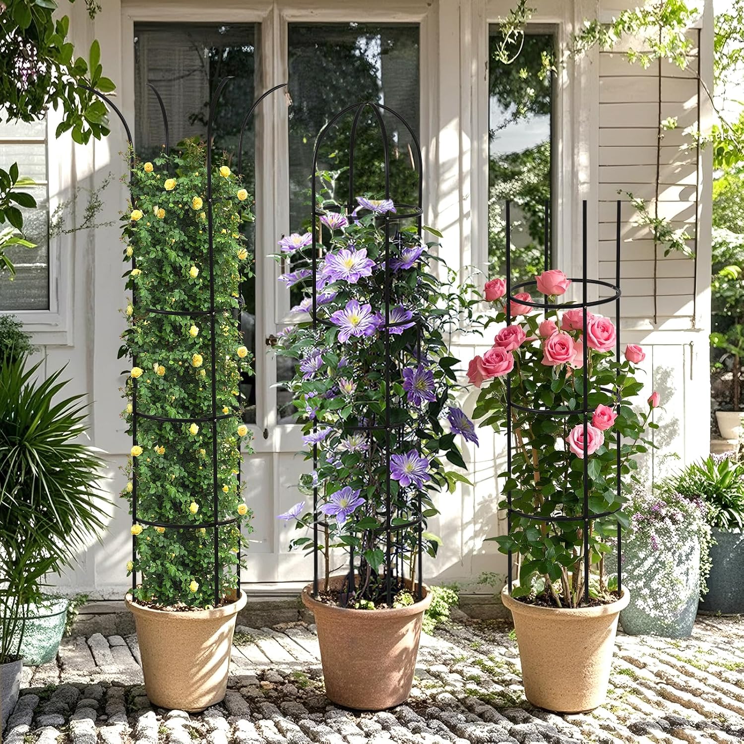 Wellsign 6.6ft 100% Metal Obelisk Trellis for Climbing Plants Outdoor | 2Pack Garden Tower Trellis Potted Plant Support