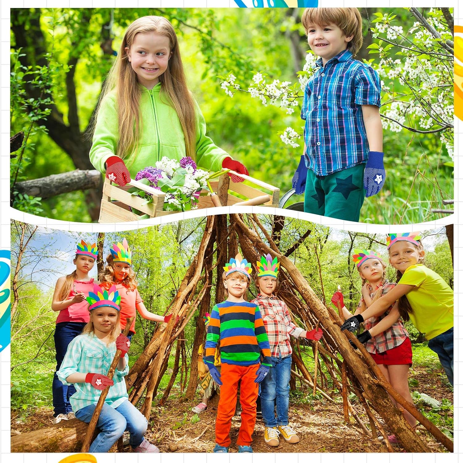 Jeyiour 50 Pairs Kids Gardening Gloves Children Non Slip Rubber Coated Gardening Kids Yard Gloves