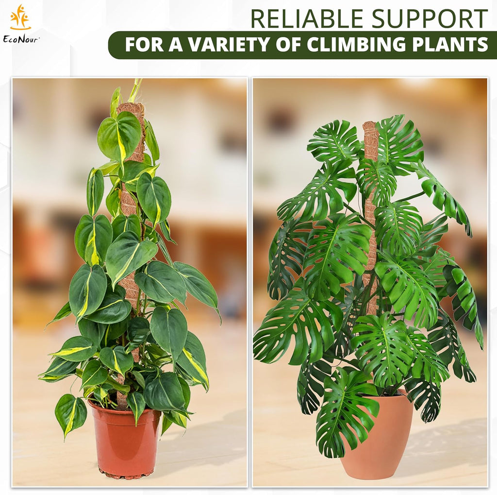 EcoNour Moss Pole for Plants – 28 inches (4 Pack) | Monstera Plant Support for Plant Climbing and Growth | Elevate Your