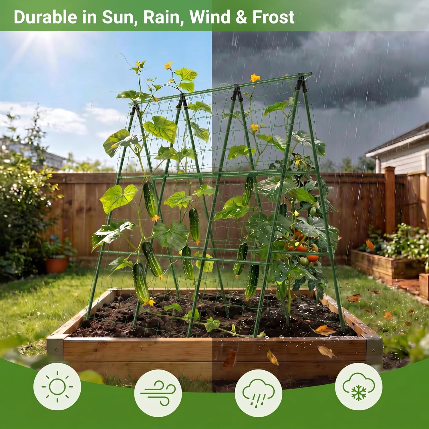 Cucumber Trellis for Raised Bed, A-Shape Arch Metal Garden Trellis for Climbing Plants, Heavy Duty Plant Trellis