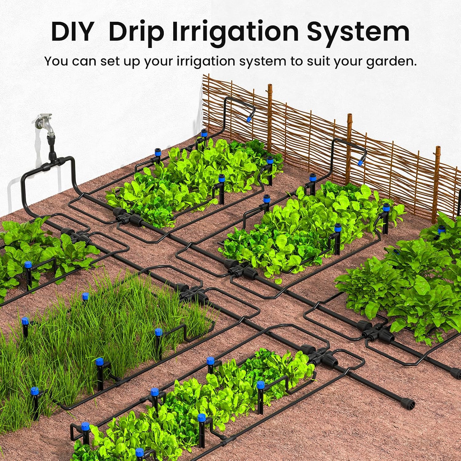 MIXC 230FT Quick-Connect Drip Irrigation System Kit, Automatic Garden Watering System with 1/4" & 1/2" Fast-Lock Tubing