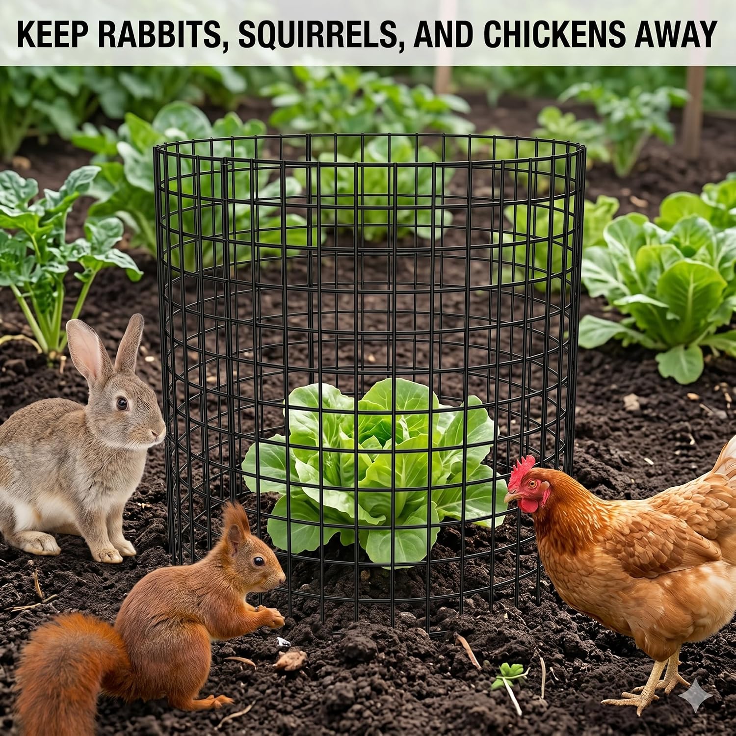 3Pack 17x14 Inch Green Coated Galvanized Wire Plant Protectors, 9Pcs Mesh Cloches with Stakes & Zip Ties, Chicken Wire