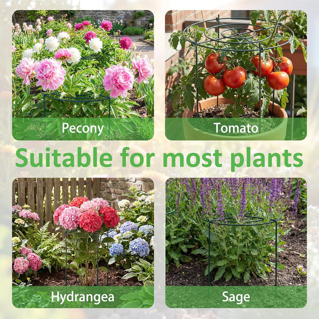 Pelopy 4 Pack Large Peony Cages and Supports 23.6"h x 15.7"d Heavy Duty Plant Support for Outdoor Plants, Meatl Peony