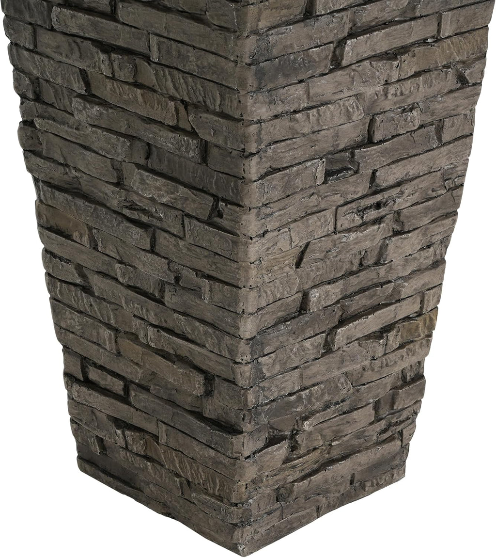 Christopher Knight Home Tall Square Planter Pot with Stone Effect Texture, MGO Outdoor Indoor Planter with Drainage