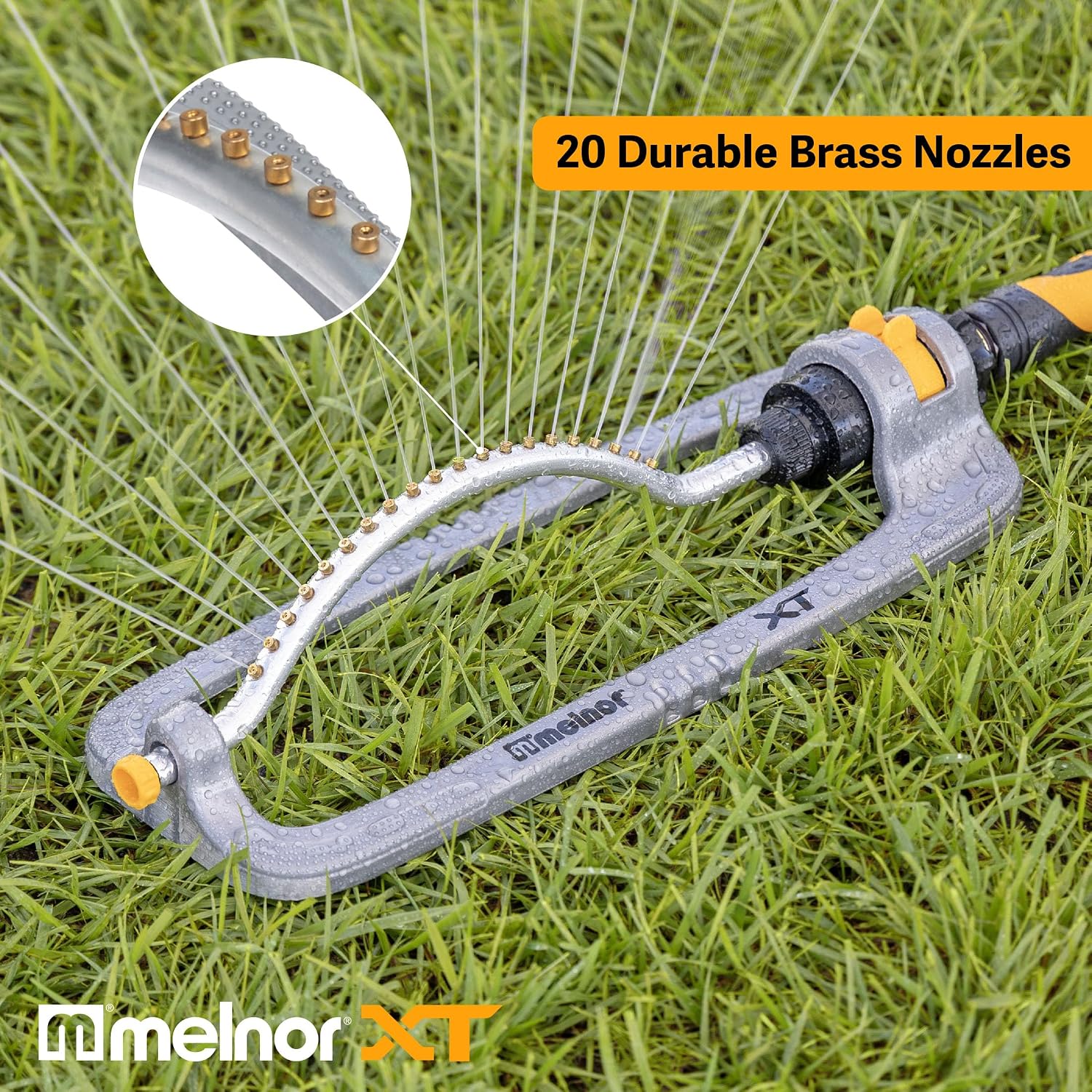 Melnor 65118-AMZ XT Metal Turbo Oscillating Sprinkler with QuickConnect Product Adapter Amazon Bundle, 4000 sq. ft.