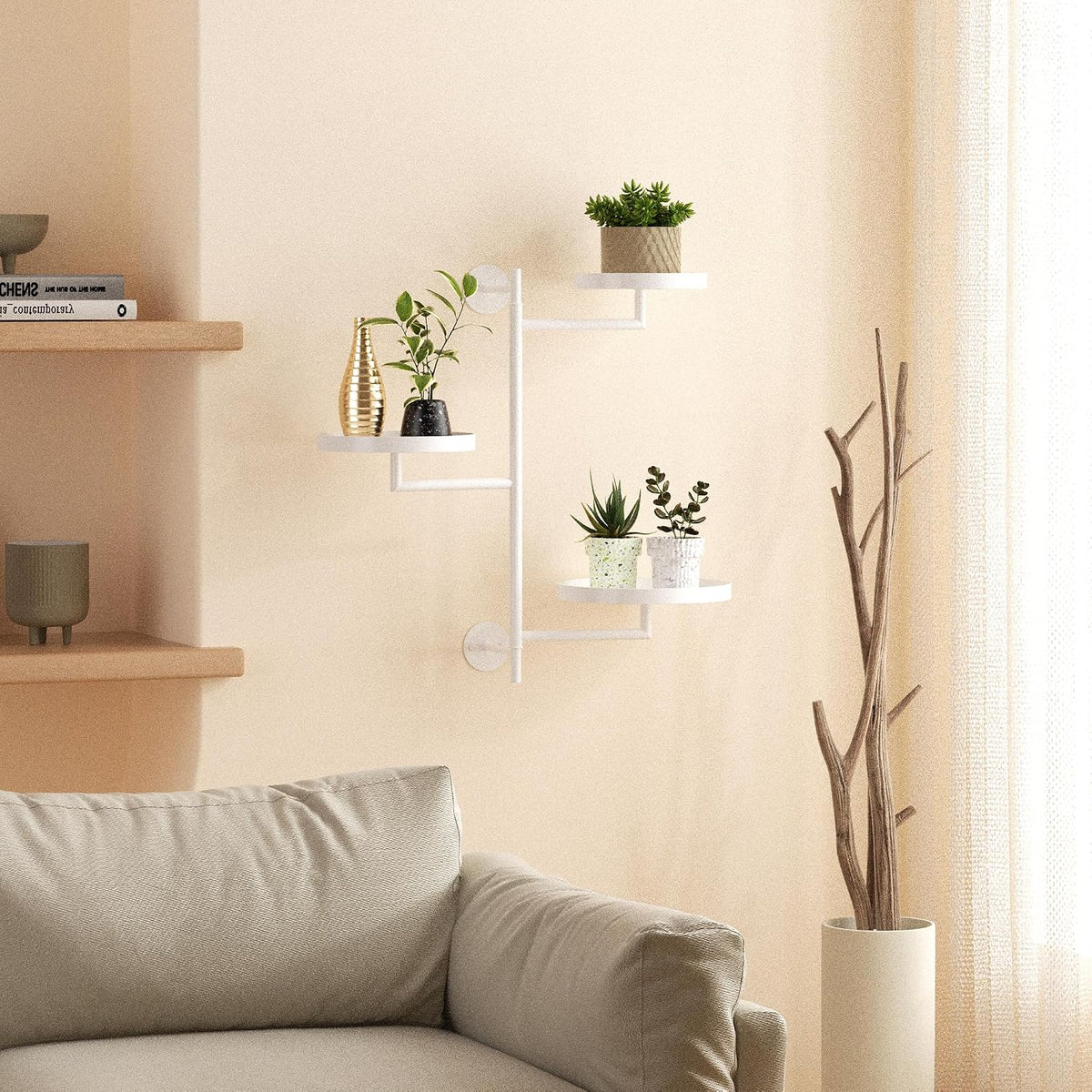 Rotating Window Wall Plant Shelves Stand Holder, 3 Tiered White Metal Floating Plant Shelf Hanger Indoor , Window Sill