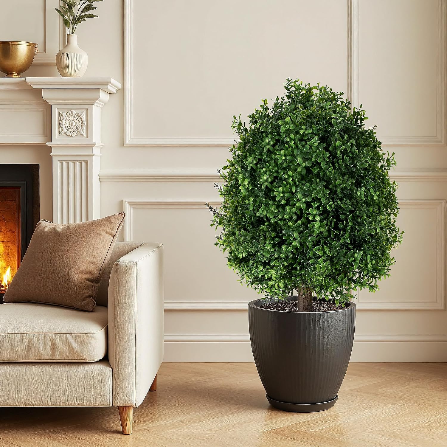 QCQHDU Artificial Boxwood Topiary Shrubs for Outdoor, 27" Fake Bushes Evergreen Ball Trees with Ground Spike,UV