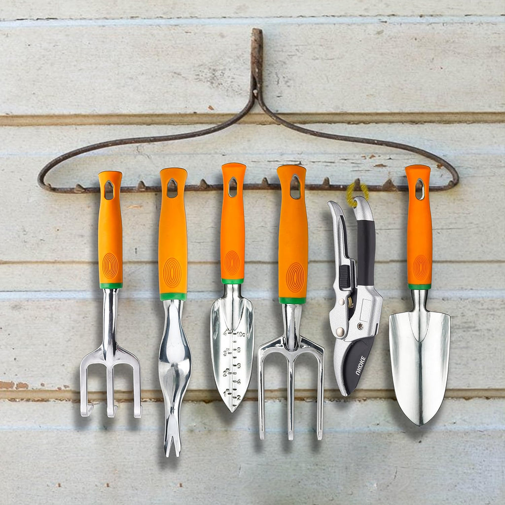 UKOKE Garden Tool Set, 12 Piece Aluminum Hand Tool Kit, Garden Canvas Apron with Storage Pocket, Outdoor Tool, Heavy