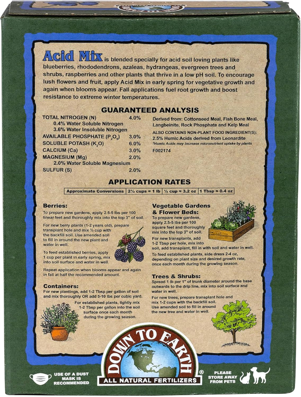 Down To Earth All Natural Fertilizers Organic Acid Mix - 4-3-6, 5 lb | Plant Food for Blueberries, Raspberries