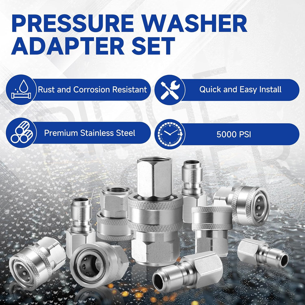 3/8" Pressure Washer Quick Connect Kit, Female NPT Thread | Stainless Steel, 12 Pcs, 5000 PSI, Power Washer Adapter
