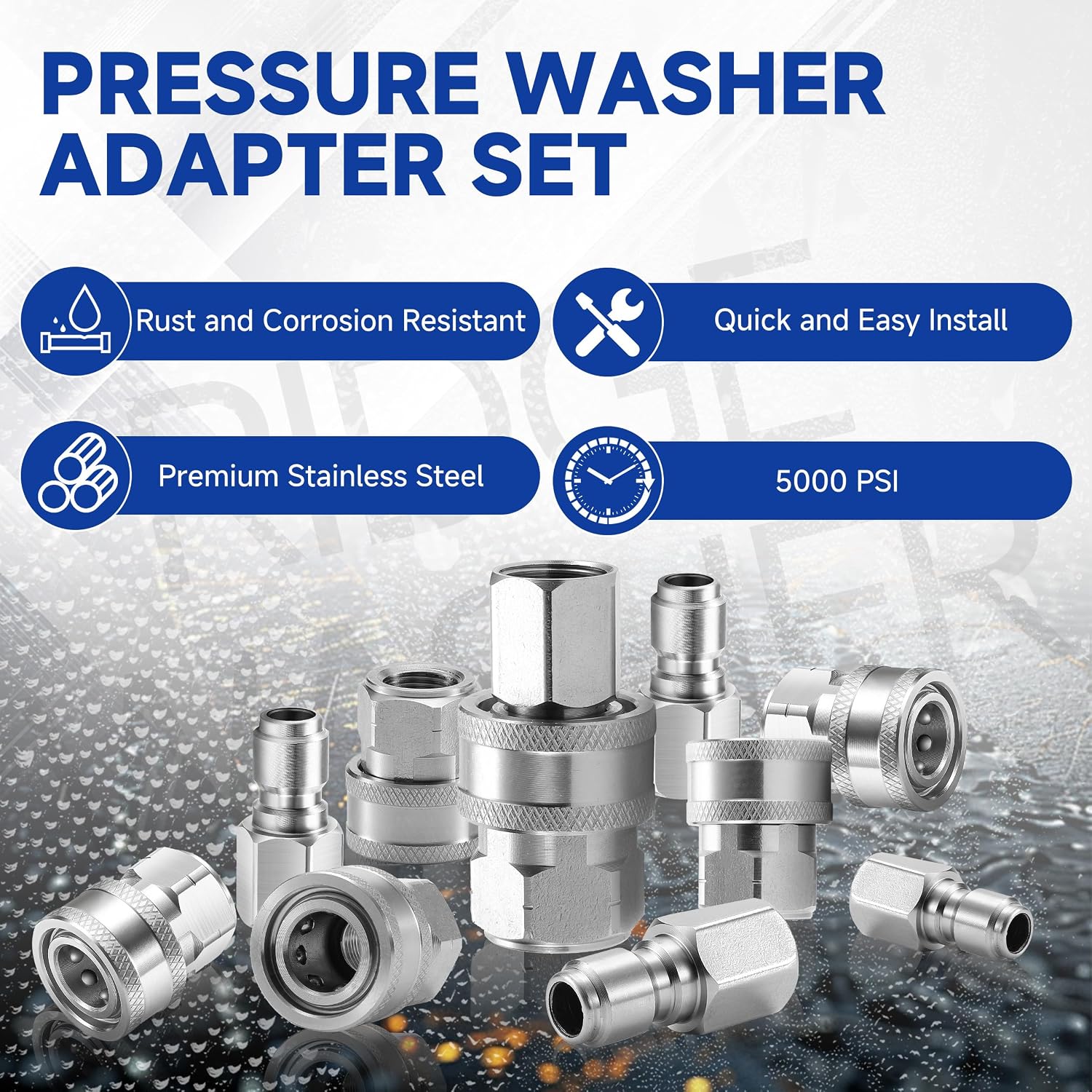 3/8" Pressure Washer Quick Connect Kit, Female NPT Thread | Stainless Steel, 12 Pcs, 5000 PSI, Power Washer Adapter