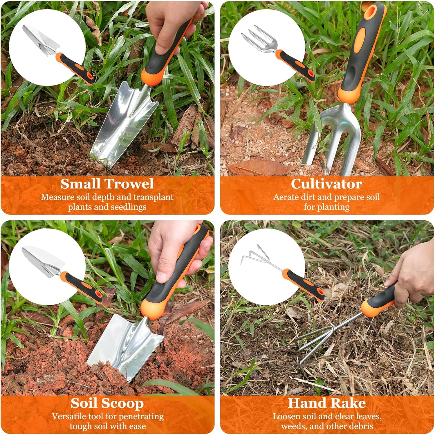 Gardening Tool Set, CHRYZTAL Stainless Steel Heavy Duty Gardening Tool Set, with Non-Slip Rubber Grip, Storage Tote
