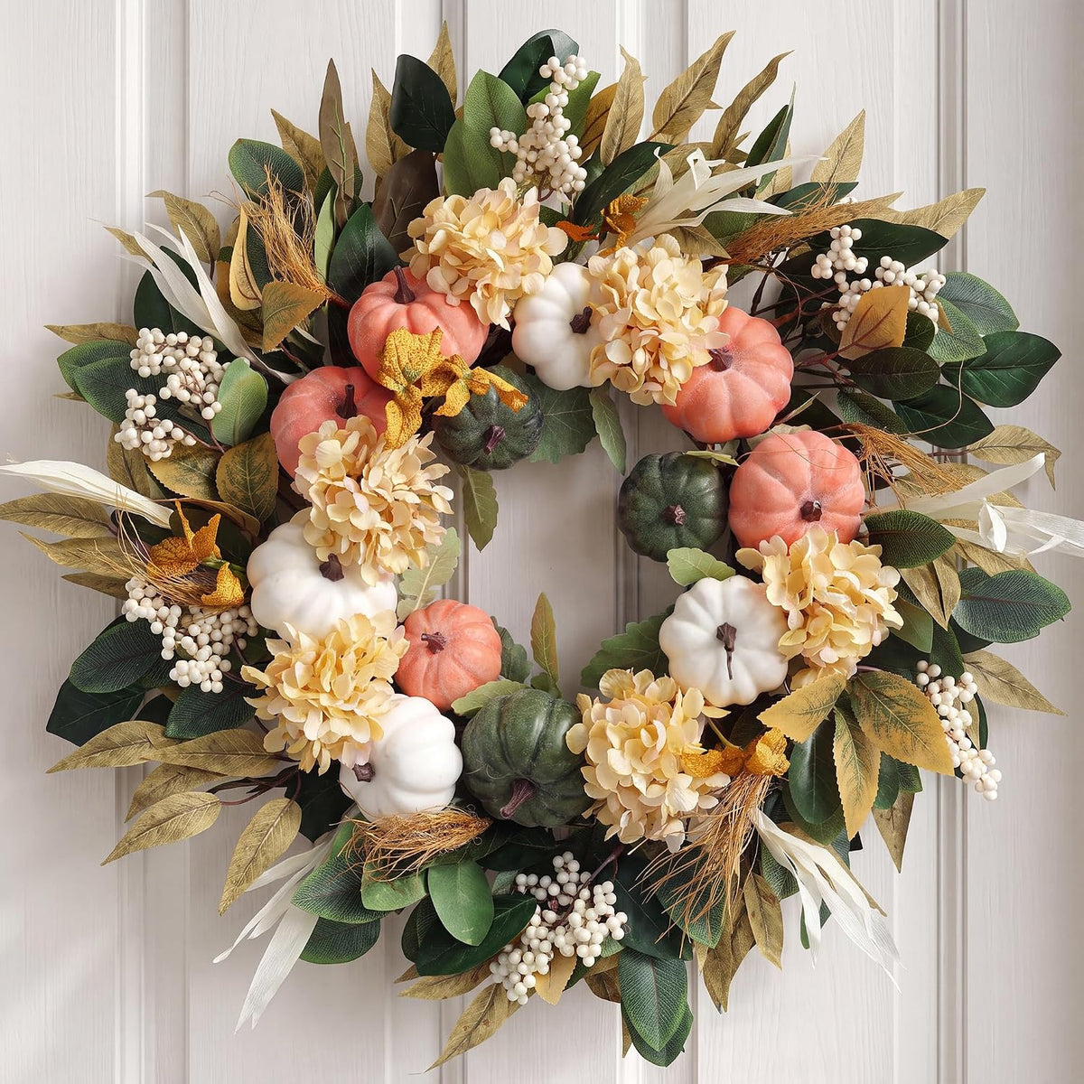 Christmas Teardrop Swag for Front Door with Ornaments, Berries, Bow, 27.5" Christmas Swag Wreath for Stair Window Wall Mantel, Artificial Xmas Swags Garland for Winter Holiday Decorations, Champagne