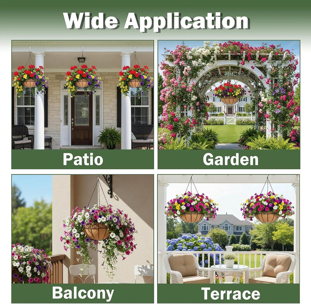 4 Pack 14 Inch Hanging Baskets for Plants Outdoor Metal Hanging Planter Basket with Coco Coir Liner Hanging Flower Pots