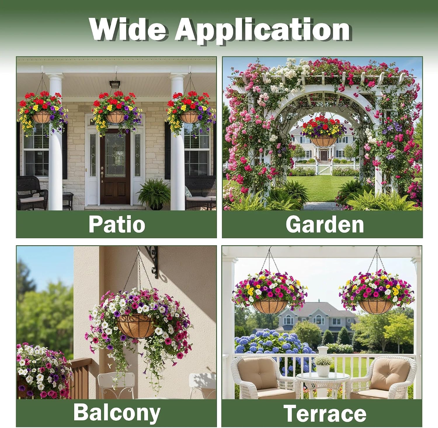 4 Pack 14 Inch Hanging Baskets for Plants Outdoor Metal Hanging Planter Basket with Coco Coir Liner Hanging Flower Pots