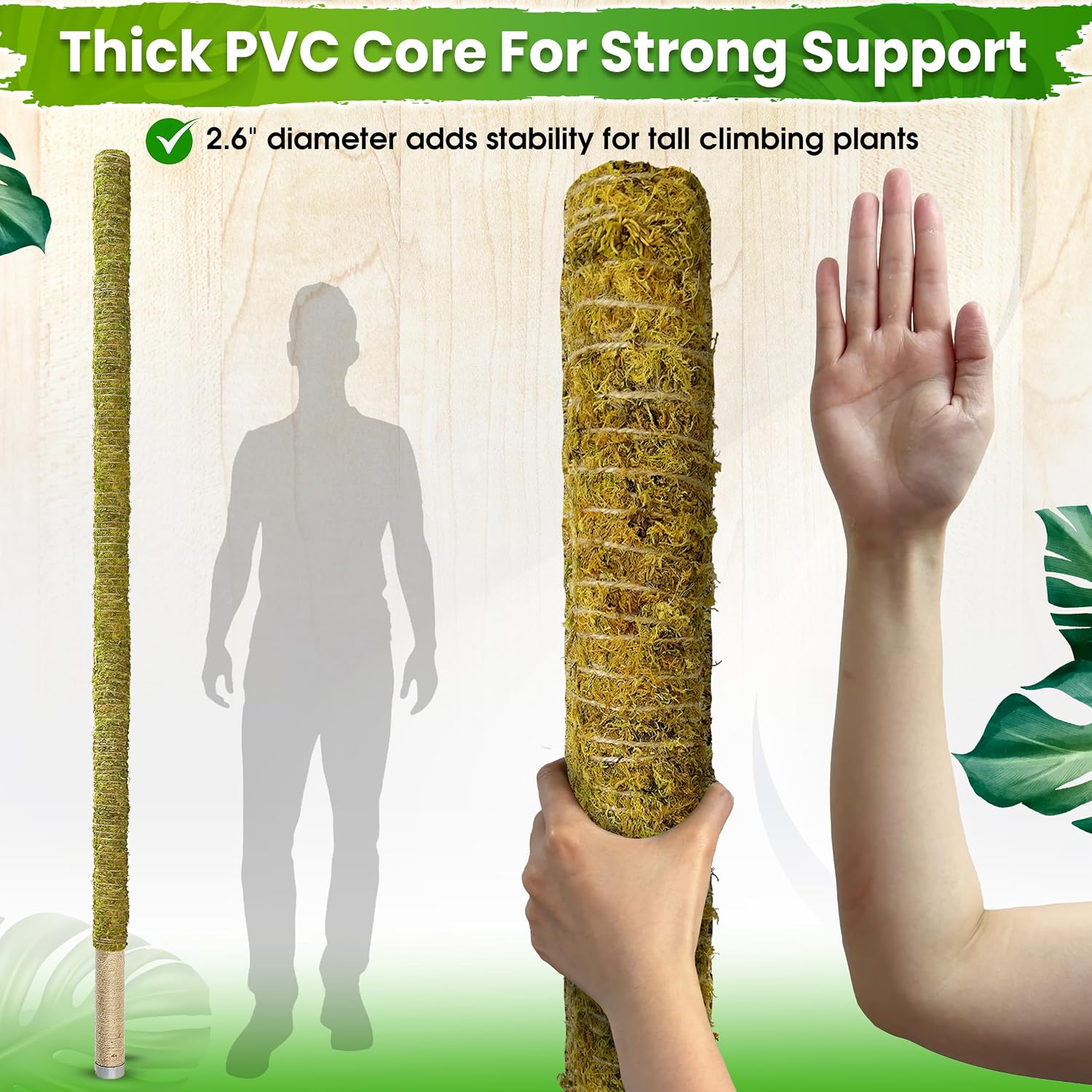 80" Large Stackable Moss Pole for Plants Monstera, (1pc., 80'') | Forest Moss Surface, Plant Stakes for Indoor Plants
