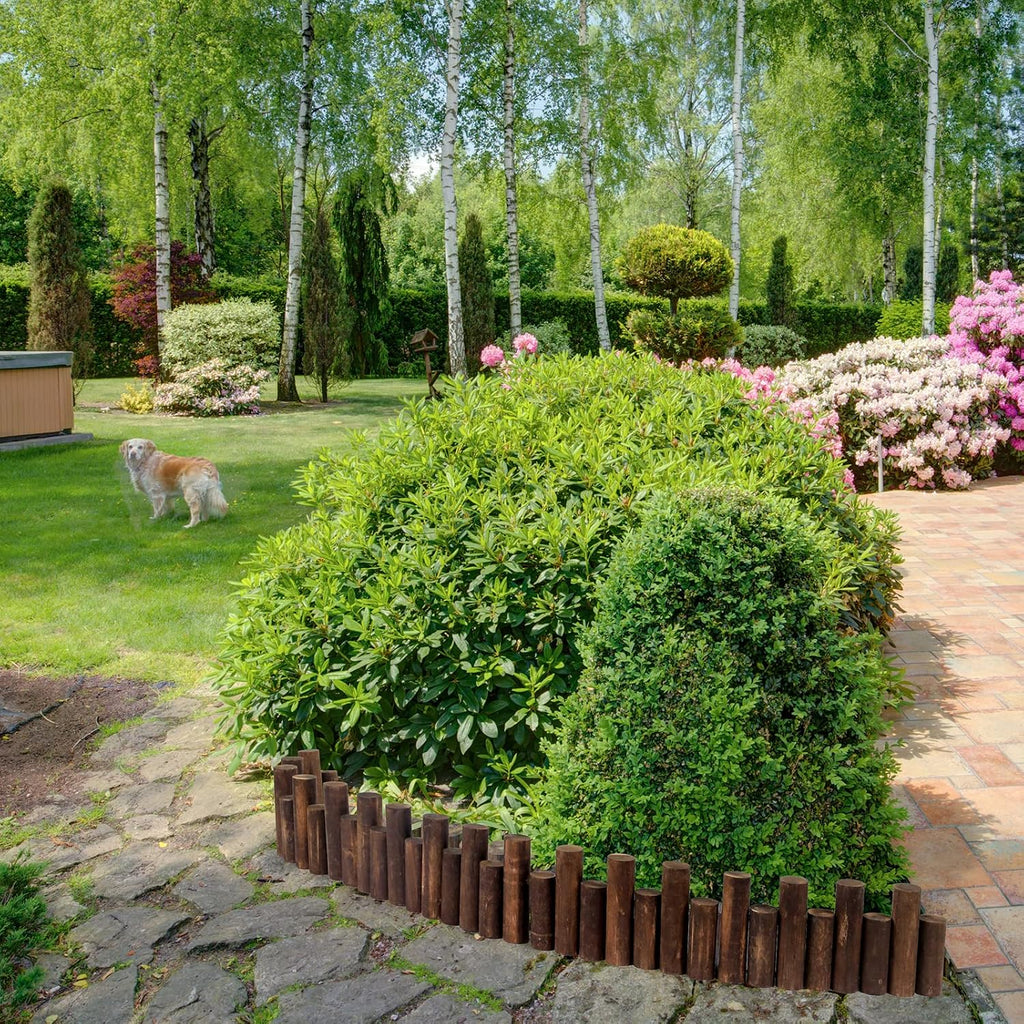 WORTH Wooden Log Rolls Garden Edging, 6.5" H x 47" L Landscape Lawn Border | Decorative Burnt Wood Finish Outdoor