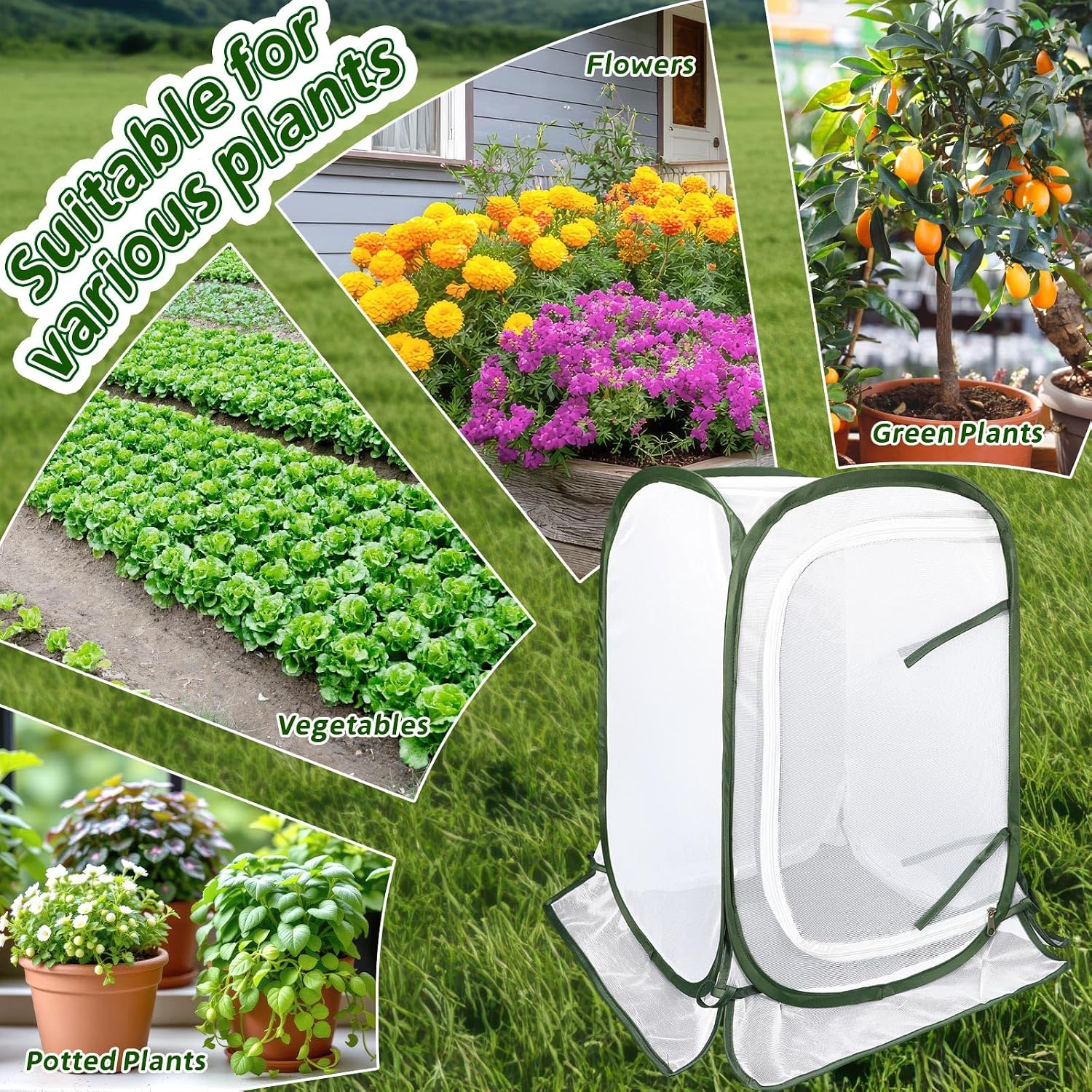 Pop Up Plant Covers, 3 Pack Mesh Net Protectors Cage with Stakes | Breathable Mesh, Outdoor Gardeners, Protecting