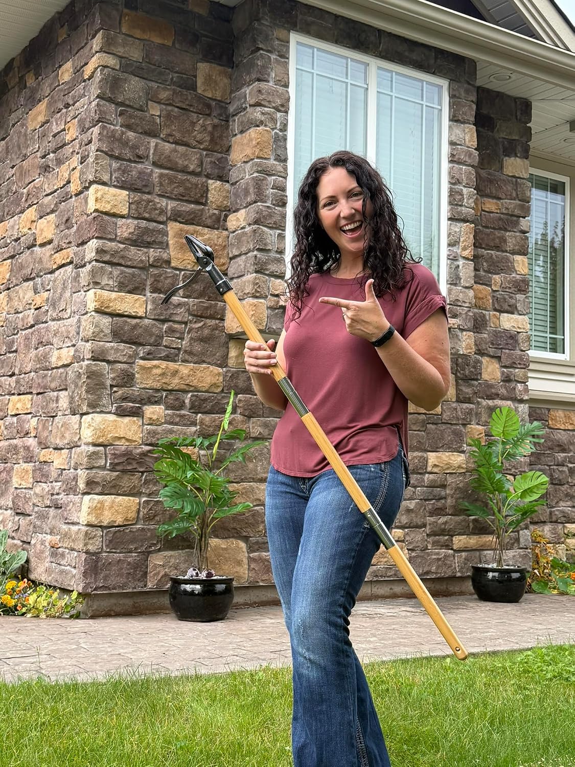 Stand-Up Weed Puller Tool with Long Handle for Dandelions and Garden Weeds. | Carbon Steel Head | Bamboo Shaft