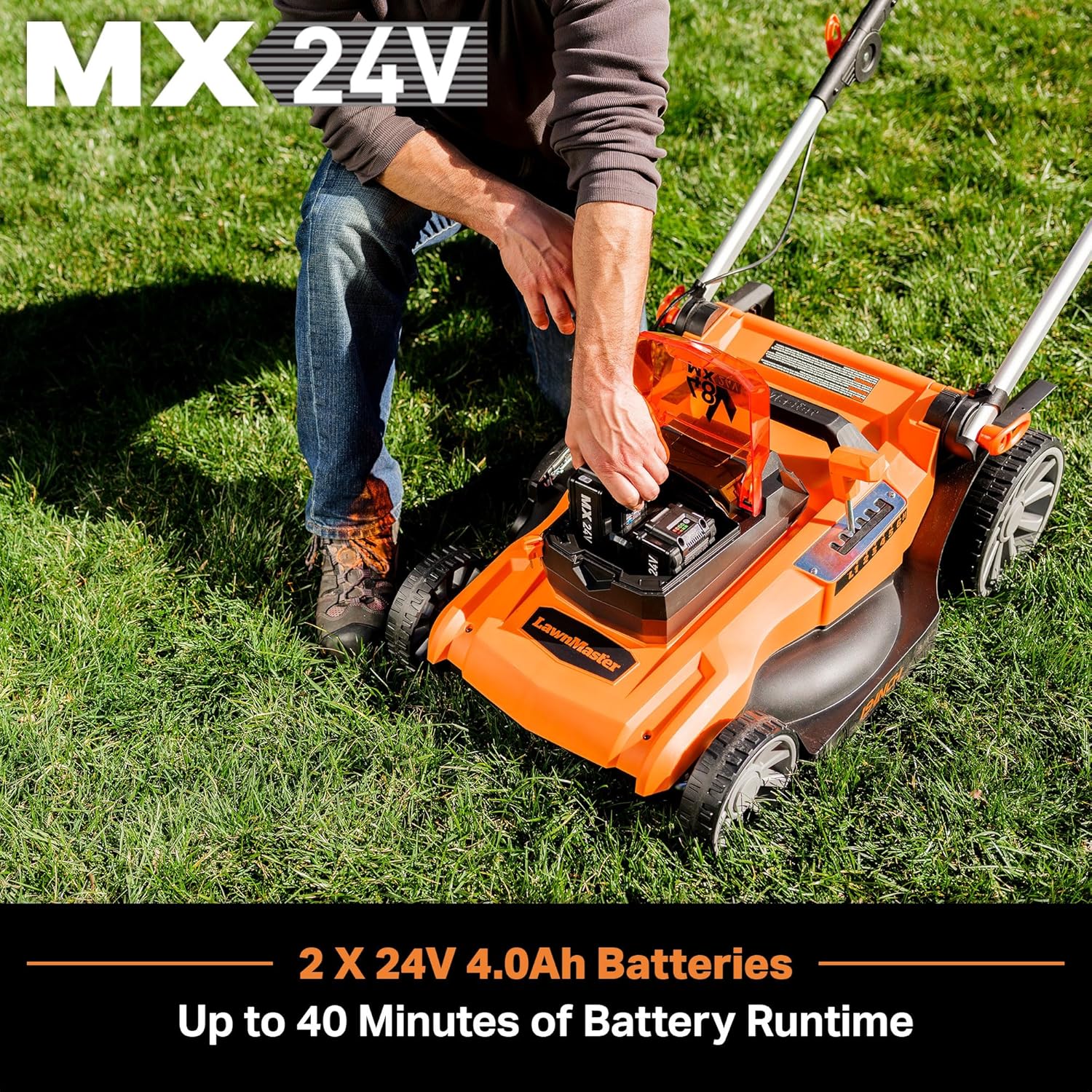 LawnMaster 48V MAX Electric Lawn Mower, 19-inch Brushless Cordless Lawn Mower with 2X24V MAX 4.0Ah Battery and a Dual