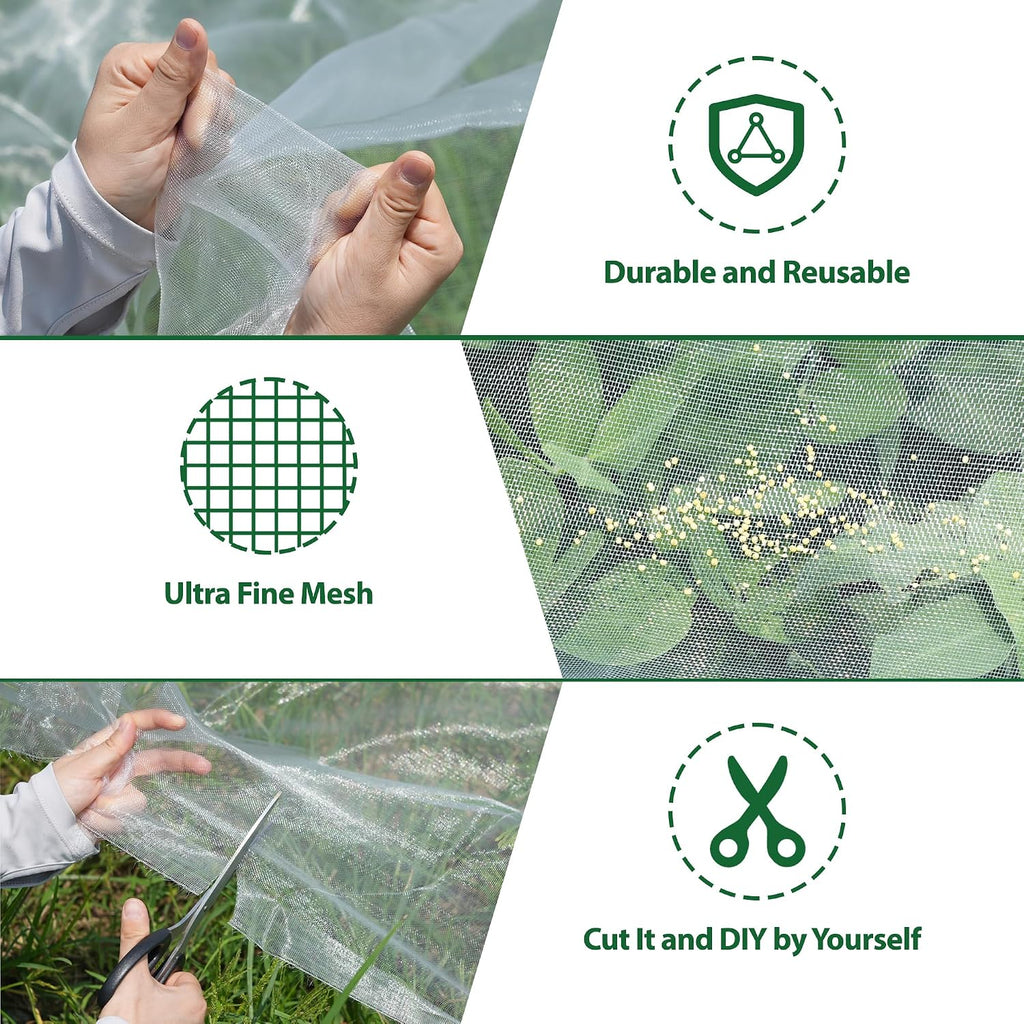 10 * 50FT Ultra Fine Garden Mesh Netting Pest Barrier, White Plant Covers for Outdoor Patio Greenhouse Crops Vegetables