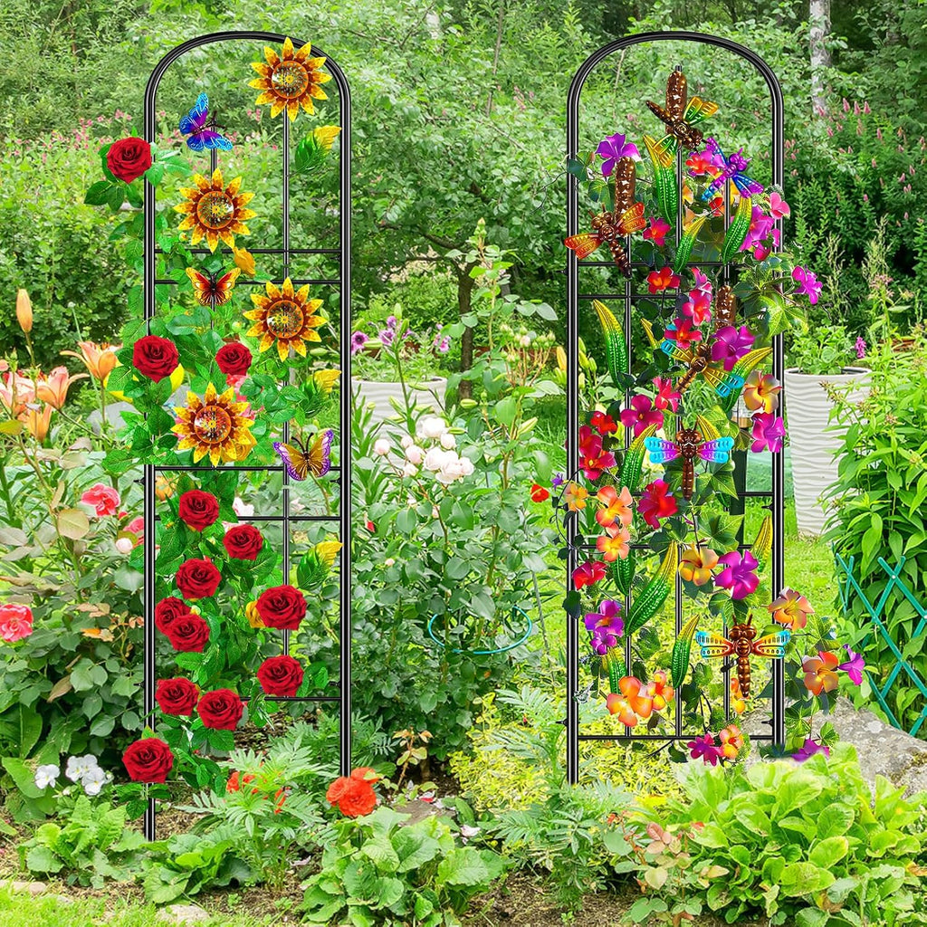 Metal Garden Trellis 2Pcs, Dragonfly Decor Plant Support for Climbing Vines | Sturdy Trellis with Ground Spikes, Wind