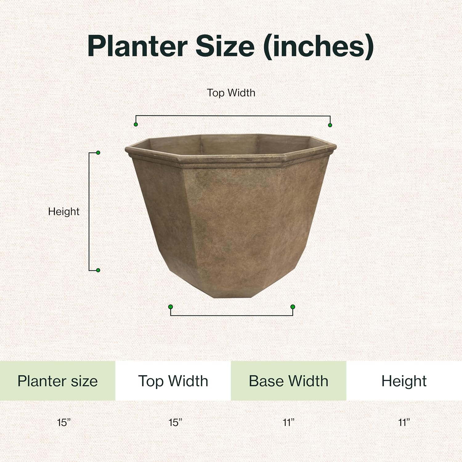 GROWSCAPE Shaina Resin Planter, Pottery Finish Garden Pot, 15” Earth | Hand-Painted Finish Plant Pots, Lightweight