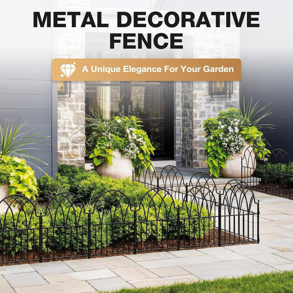 24in(H) x 10.56ft(L) Garden Fence - No Dig Metal Fence Animal Barrier Arched Wire Border Panels with Ground Stakes for