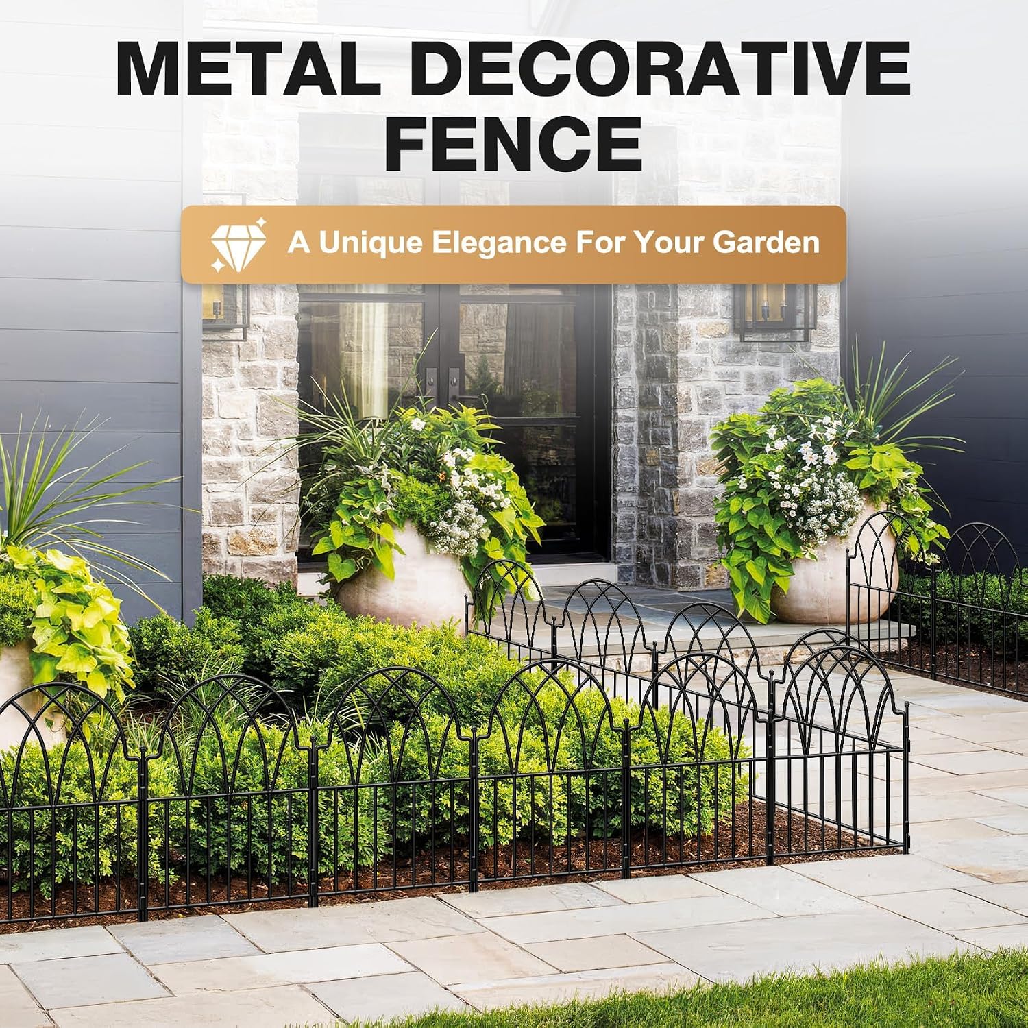 24in(H) x 10.56ft(L) Garden Fence - No Dig Metal Fence Animal Barrier Arched Wire Border Panels with Ground Stakes for
