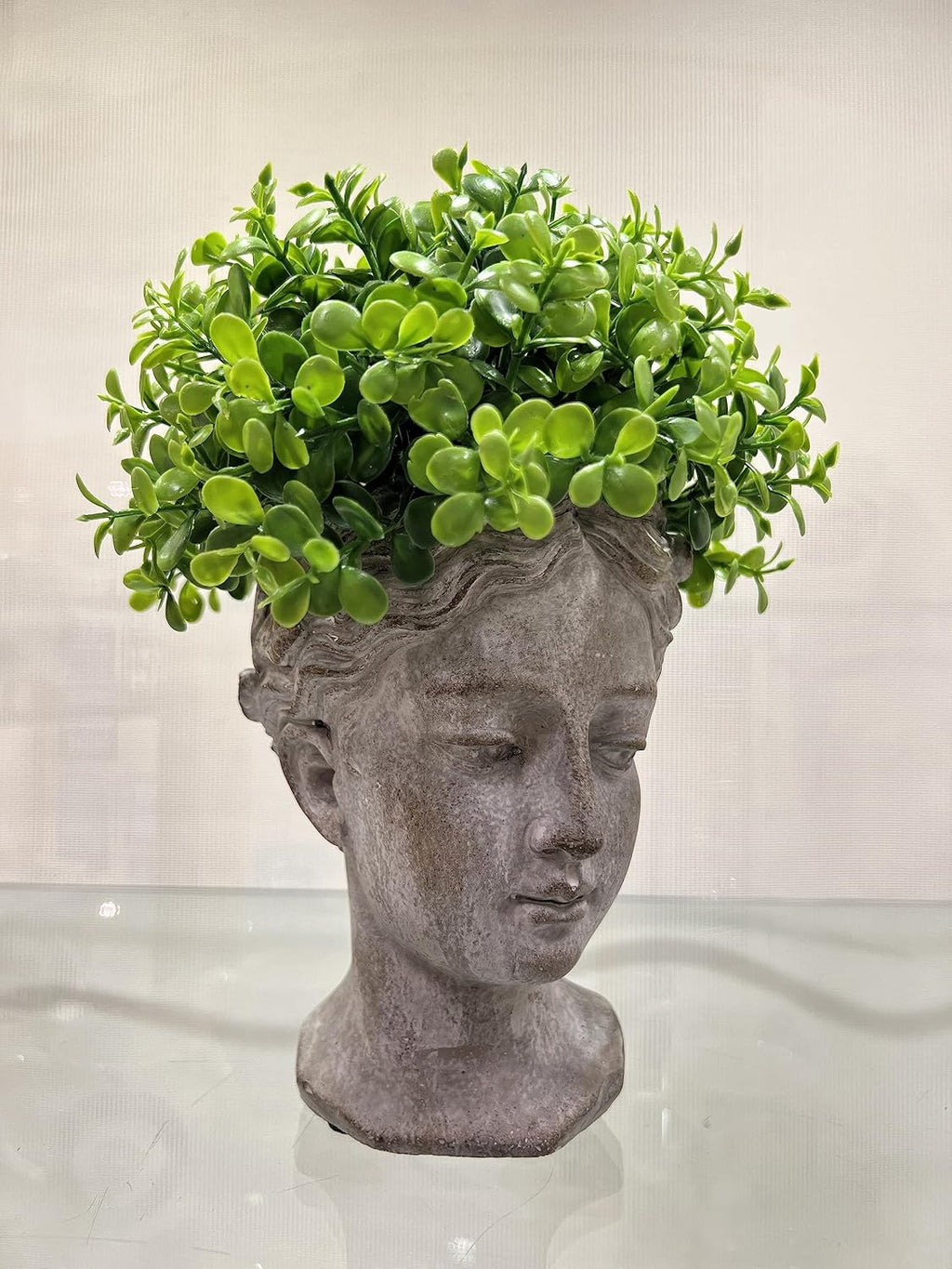 Abbott Collection Extra Small Woman Head Planter | Hand-Finished Greco-Roman Style, Cement, Gray, 6.5"H