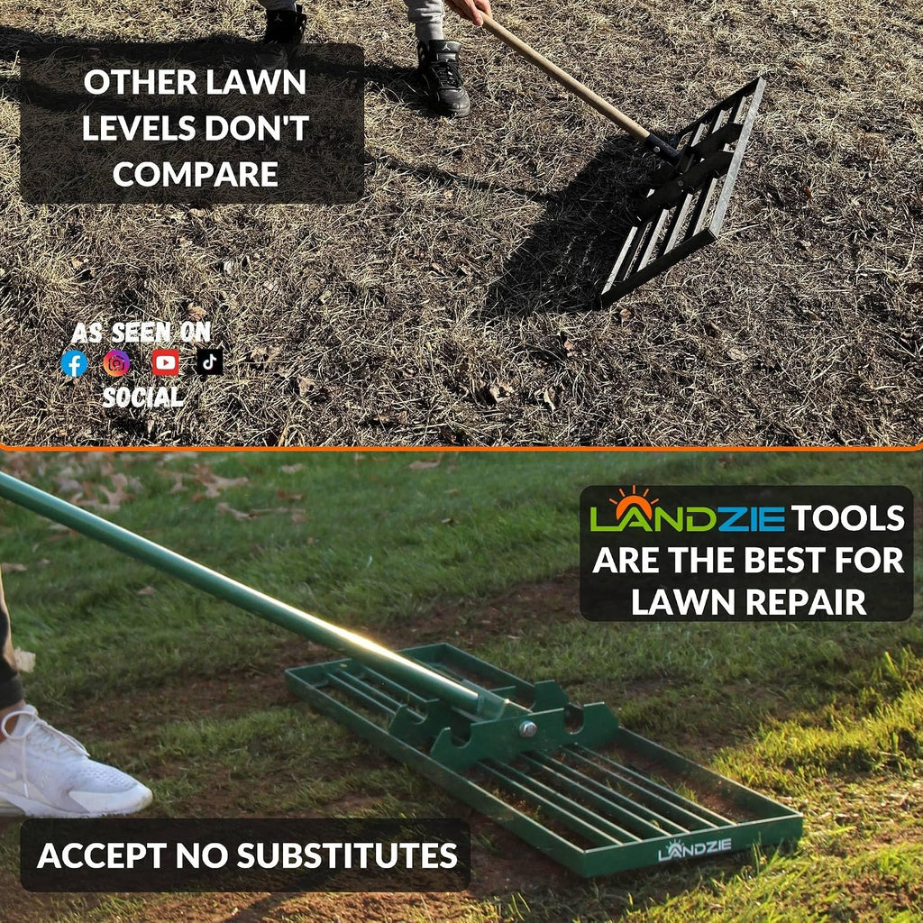 The Original Lawn Leveling Rake – 36" Steel Handle Yard Leveler, Lawn Level Tool for Creating a Flat Surface - Works