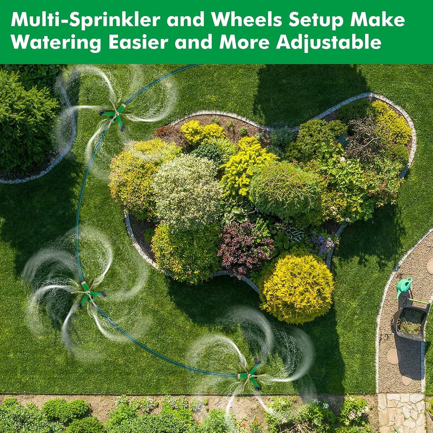 RESTMO 3-Arm Metal Sprinkler with Wheel Base | 360 Degree Automatic Rotary Lawn Sprinkler System for Garden Plant