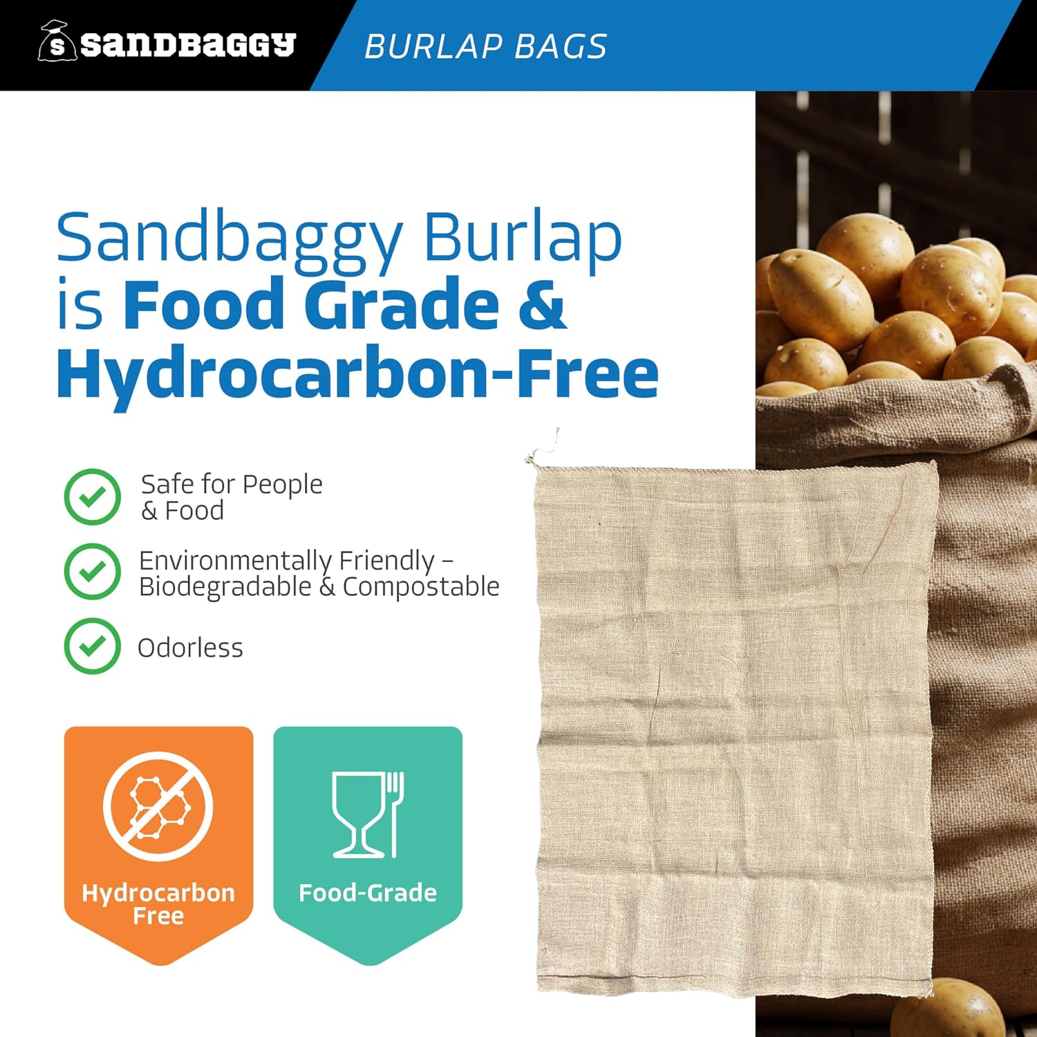 Sandbaggy 36" x 48" Extra Large Burlap Bags - Adult Potato Sack Racing, Grow, Plant Covers - Reusable Grocery Bags